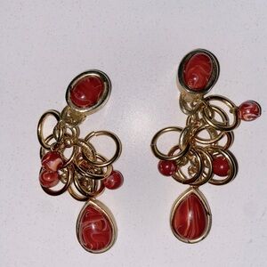 Vintage bold red and gold drop earrings